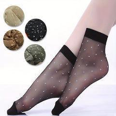 Girls Dot Transparent Silk Crew Socks for Summer
