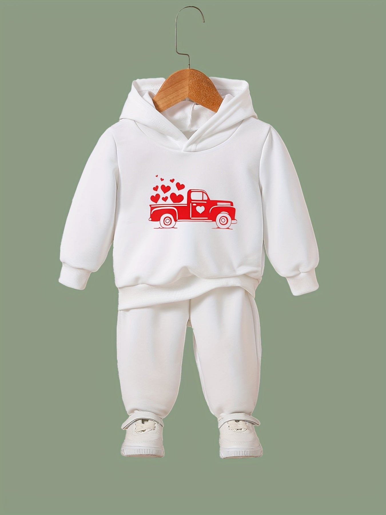 2pcs Love Truck Graphic Hoodies Pants Set Outfits Spring Fall Sports Gift Girls