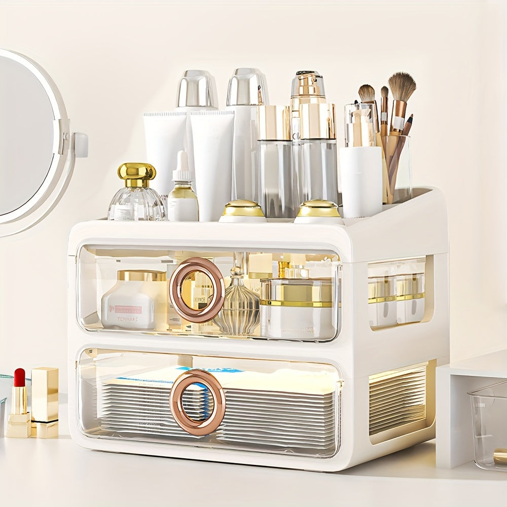 2 Layer Transparent Storage Box With Top Cover Cosmetics Drawer Style
