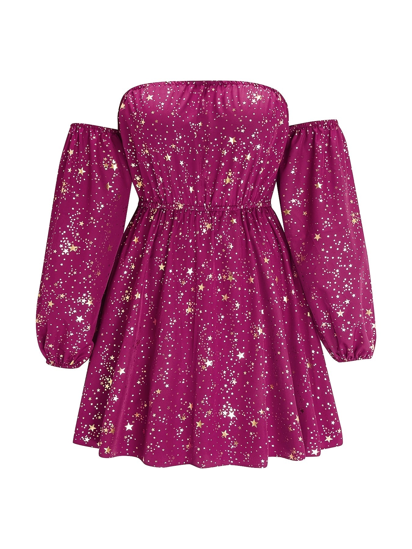  Golden Star Print Off Shoulder Mini Dress