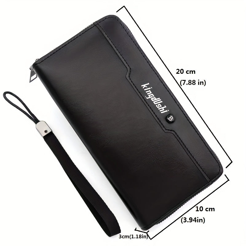 Men's Leather Zipper Business Clutch Bag Large Capacity Purse Wallet