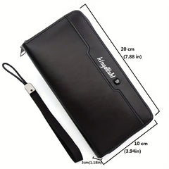 Men's Leather Zipper Business Clutch Bag Large Capacity Purse Wallet