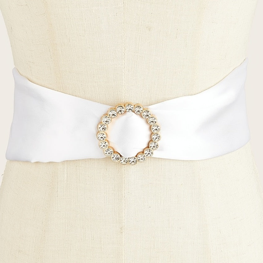 Women Belt Buckle Scarf with Rhinestone Decor
