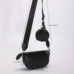 Crocodile Embossed Shoulder Bag with Coin Bag - Stylish Crossbody Bag