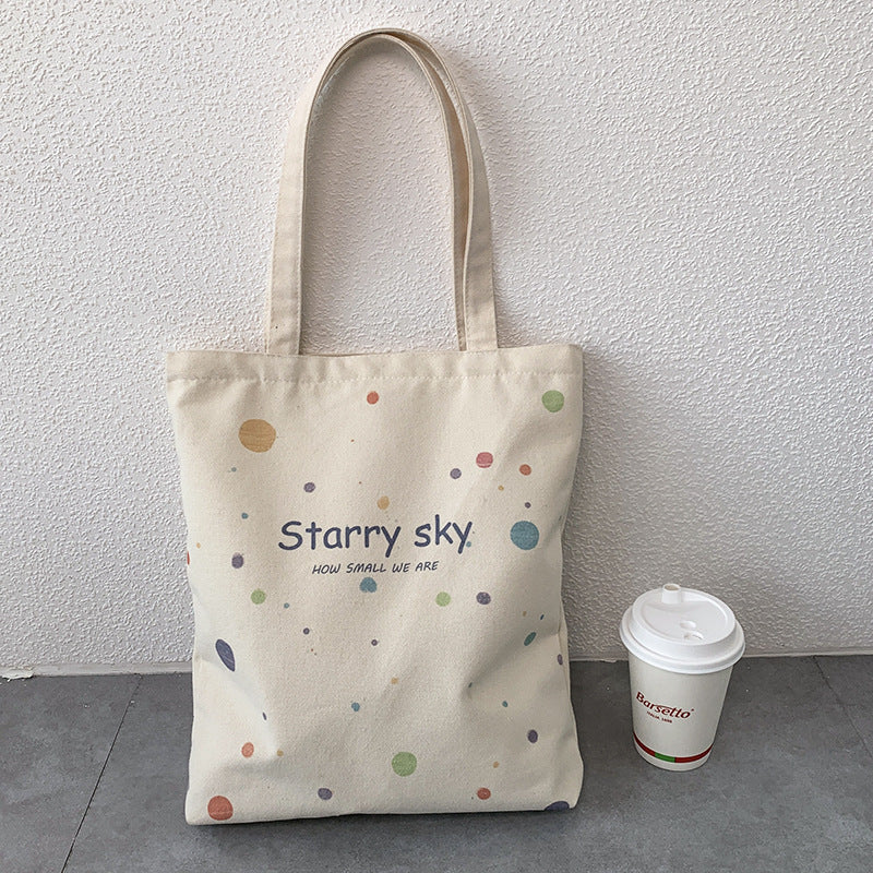 Starry Sky Pattern Canvas Zipper Tote Bag for School & Shopping
