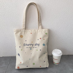 Starry Sky Pattern Canvas Zipper Tote Bag for School & Shopping