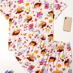  Women's Pajama Set House Print Short Sleeve Top & Pants