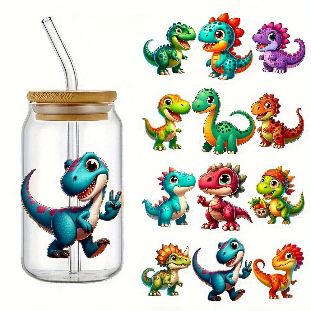 4pcs Dinosaur High UV DTF Wraps Transfer Paper for 16oz Glass Bottle