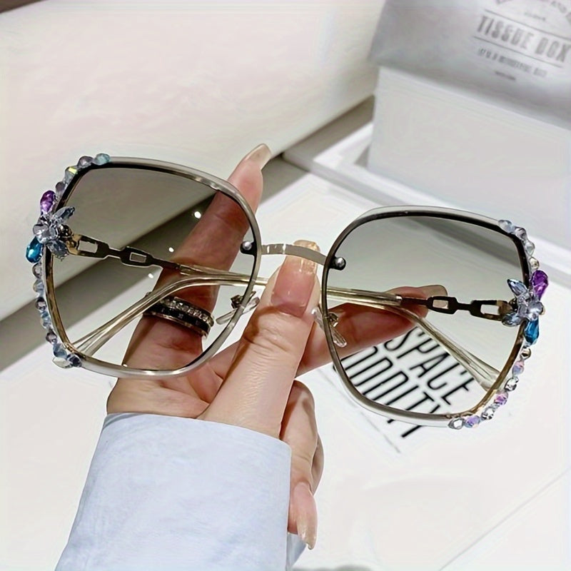 Rhinestone Rimless Sunglasses Gradient Shades UV400