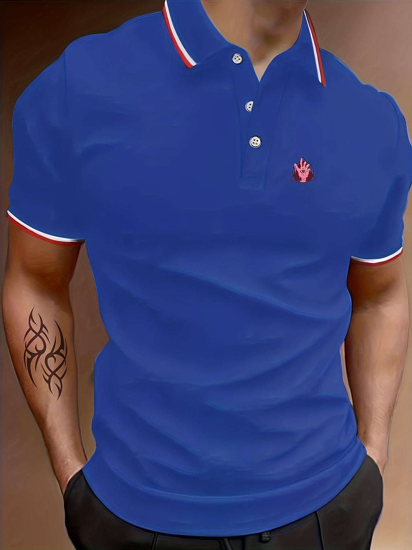 Men's Hand Graphic Polo Shirt Casual Breathable Button Up Short Sleeve Shirt