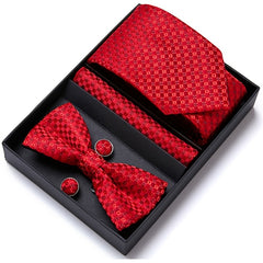 Men's Bow Tie Set 6 piece Set Tie Bow Tie Square Scarf Cufflinks Red Series