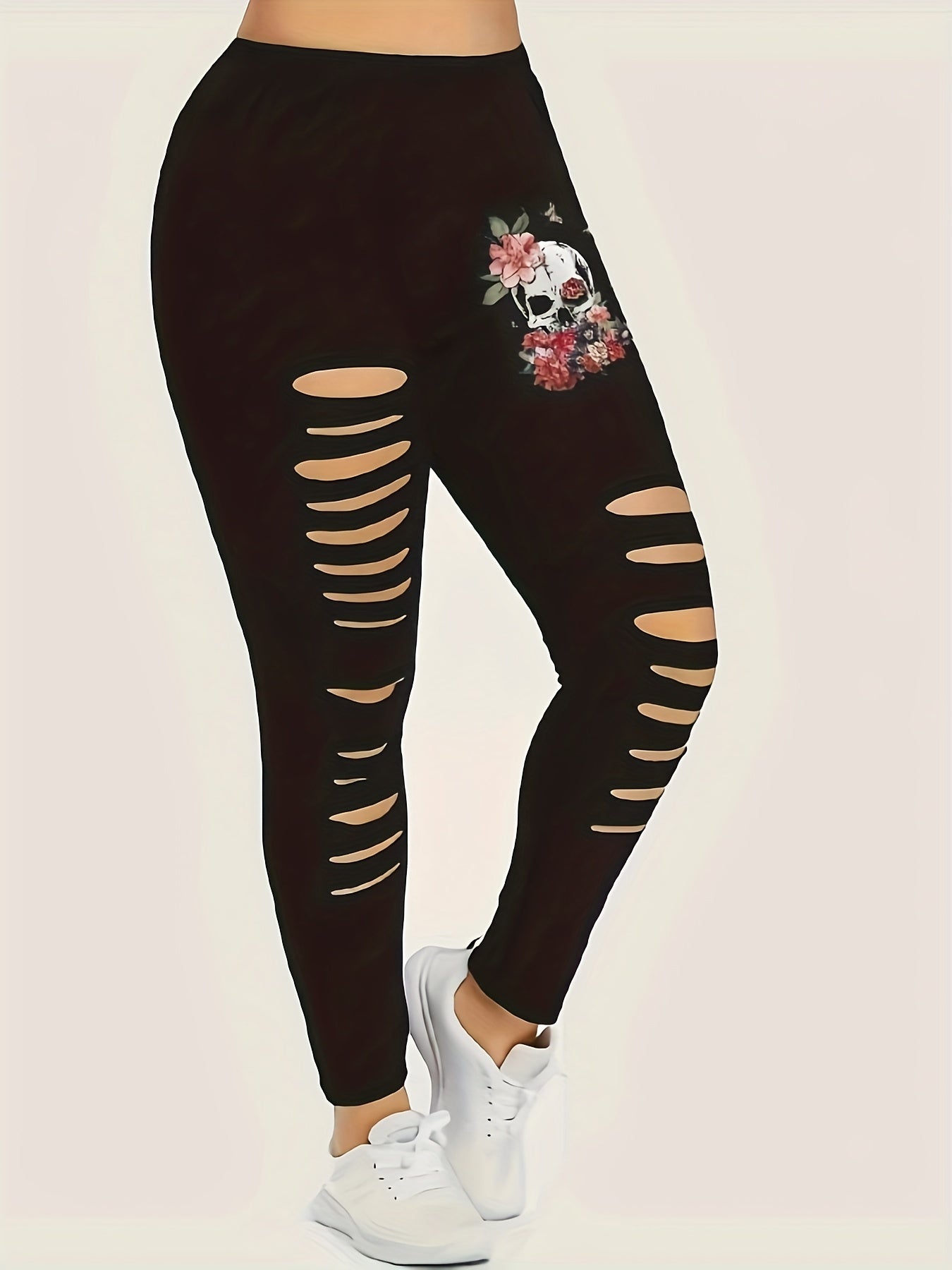 Women's Plus Floral Skull Print Leggings