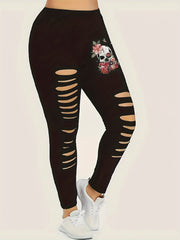 Women's Plus Floral Skull Print Leggings