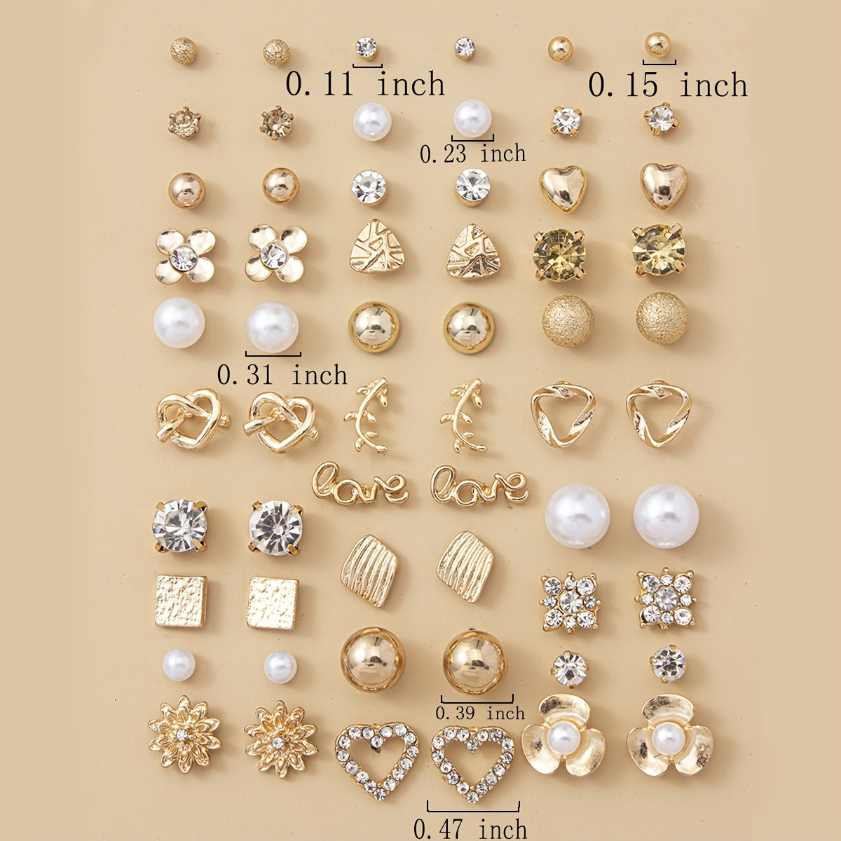 Heart Rhinestone Stud Earrings Set - 30 Pairs