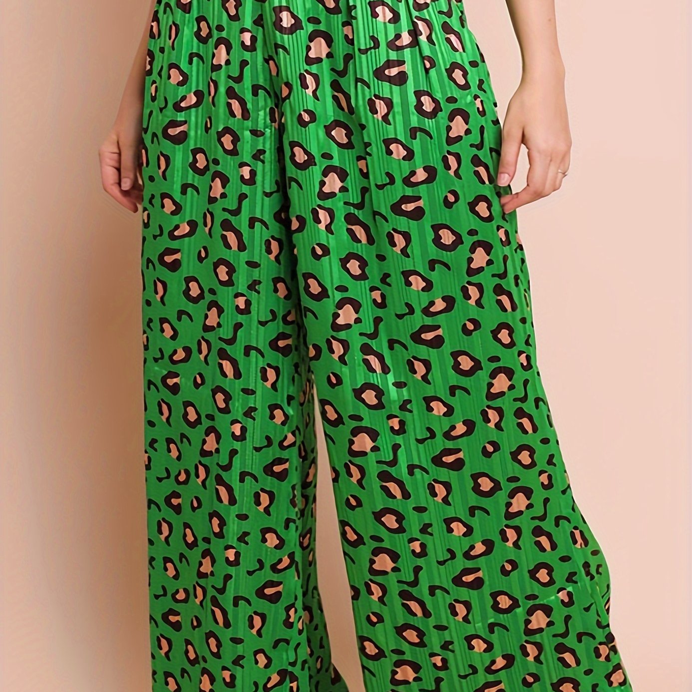  Leopard Print High Waisted Wide Leg Trousers