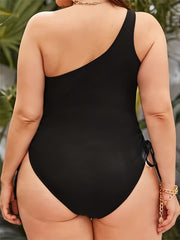  One Shoulder Drawstring One Piece Swimsuit