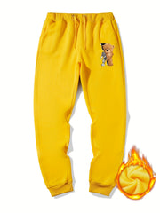 Men's Bear Print Fleece Sweatpants Drawstring Jogger Pants