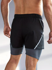 Men's Double Layer Sports Shorts With Zipper Pocket - Summer Workout Gear