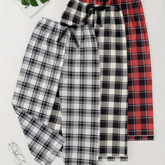 Plaid Lounge Pants Elastic Waist Womens Loungewear
