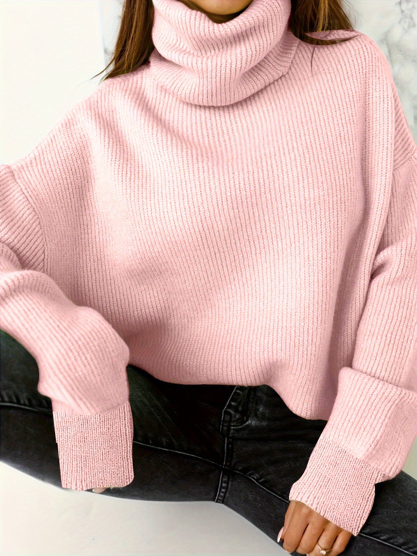  Casual Sweater Women's Plus Solid Long Sleeve Turtle Neck