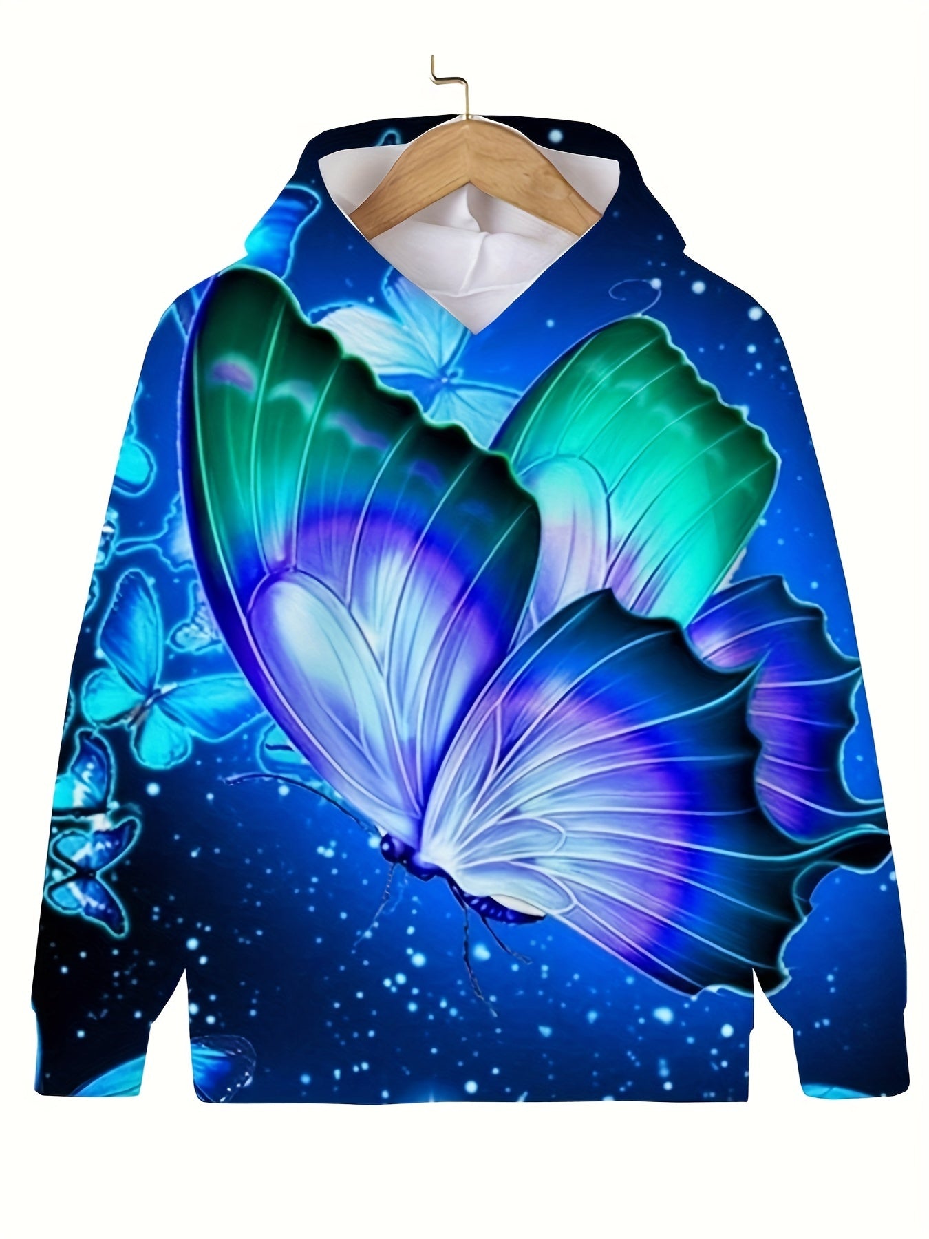 Night Butterfly Hooded Pullover for Boys and Girls