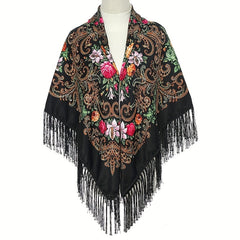 Boho Flower Print Tassel Scarf Vintage Wrap Shawl