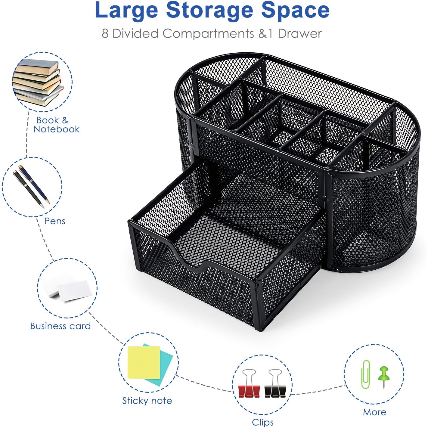 Mesh Desk Pen Organizer Multifunctional Office Supplies Storage Box