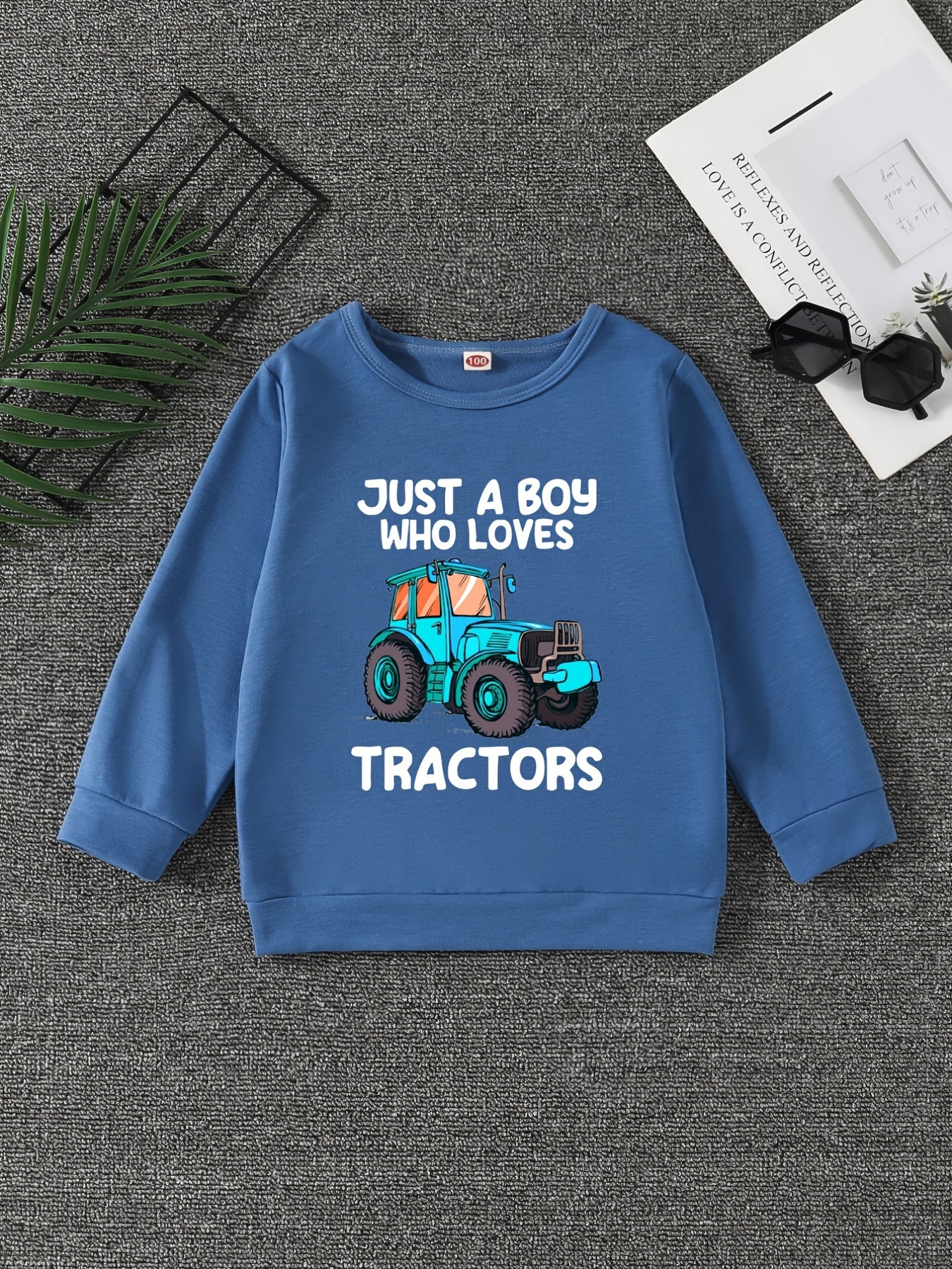 TRACTOR BOY Letter Print Boys Sweatshirt Long Sleeve Crew Neck Tops