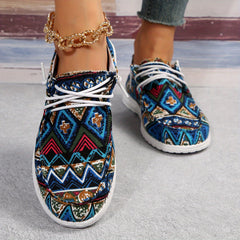 Women's Tribal Style Canvas Slip-On Shoes Lightweight Flat Walking Shoes