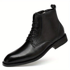 Men's Almond Toe Lace-up Boots With Side Zipper