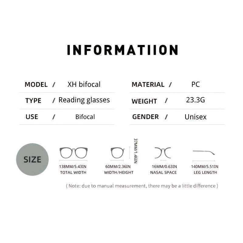 Dual Light Anti Drop Reading Glasses Plastic Frame Unisex