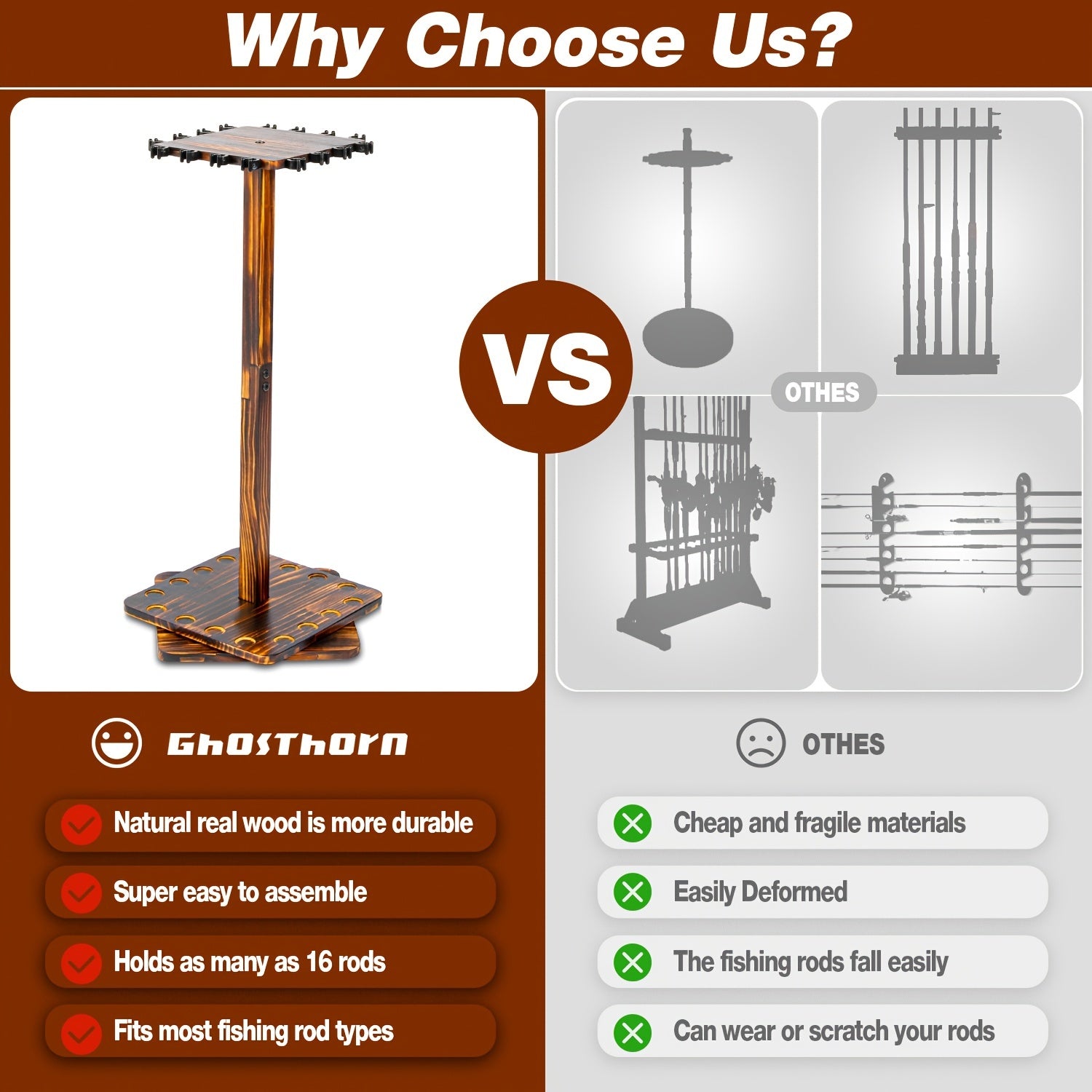 360&deg; Rotating Fishing Rod Holder Rack, Holds 16 Rods, Vertical Storage