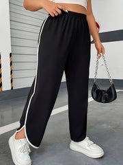  Casual Pants Women's Plus Contrast Binding Straight Leg Loose Trousers