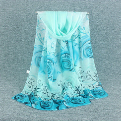 Silky Scarf Lightweight Sunscreen Shawl Rose Printed Wrap