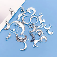 21pcs Antique Silver Sun Moon Star Charms for DIY Jewelry Making