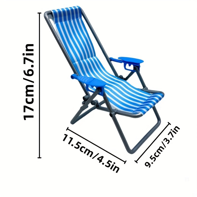 Mini Beach Chair Folding Canvas Striped Dollhouse Accessory