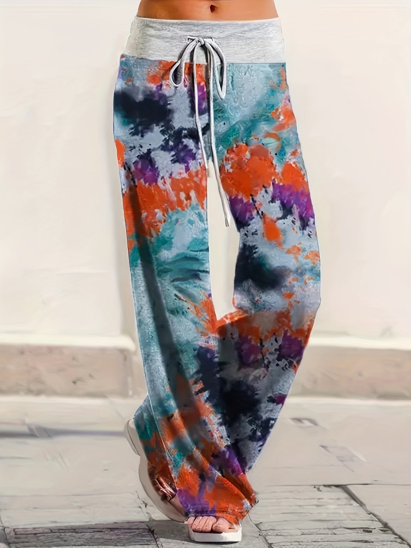  Tie Dye Drawstring High Rise Wide Leg Trousers