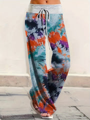  Tie Dye Drawstring High Rise Wide Leg Trousers