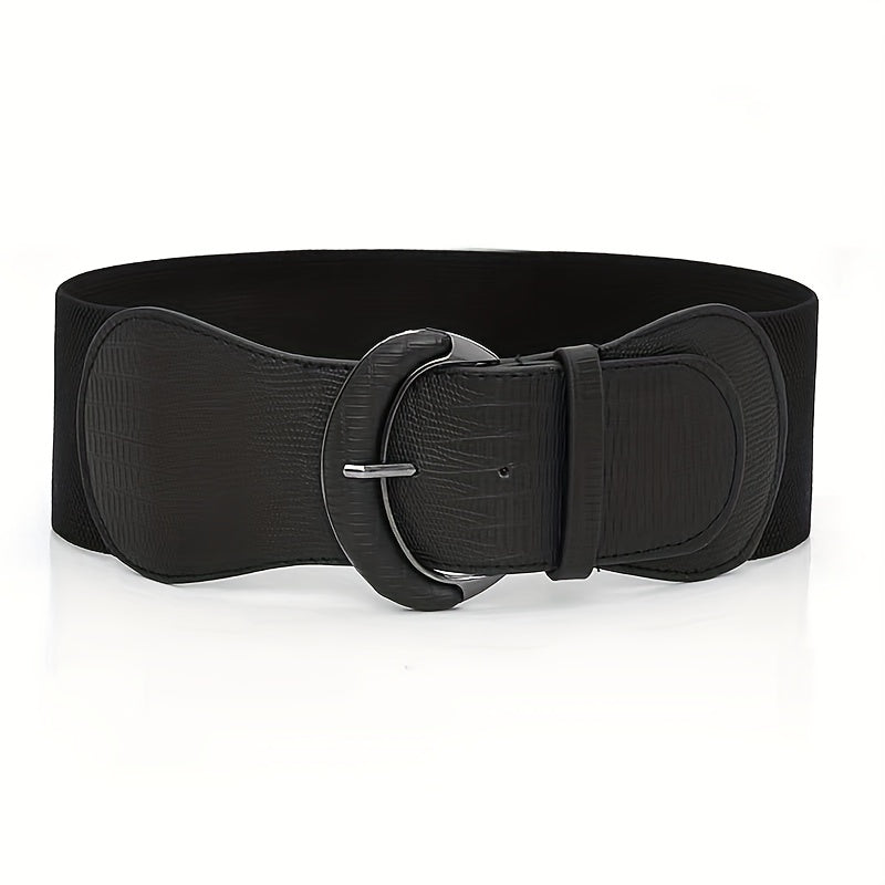 Vintage PU Leather Oval Buckle Elastic Belt for Women
