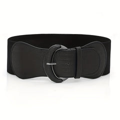 Vintage PU Leather Oval Buckle Elastic Belt for Women