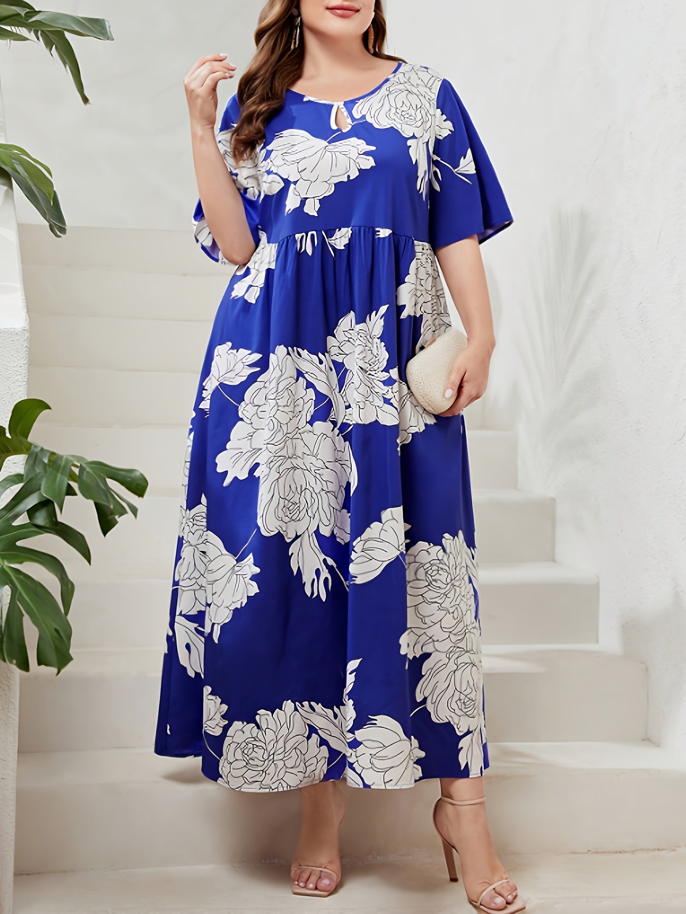 Floral Print Plus Size Kaftan Maxi Dress