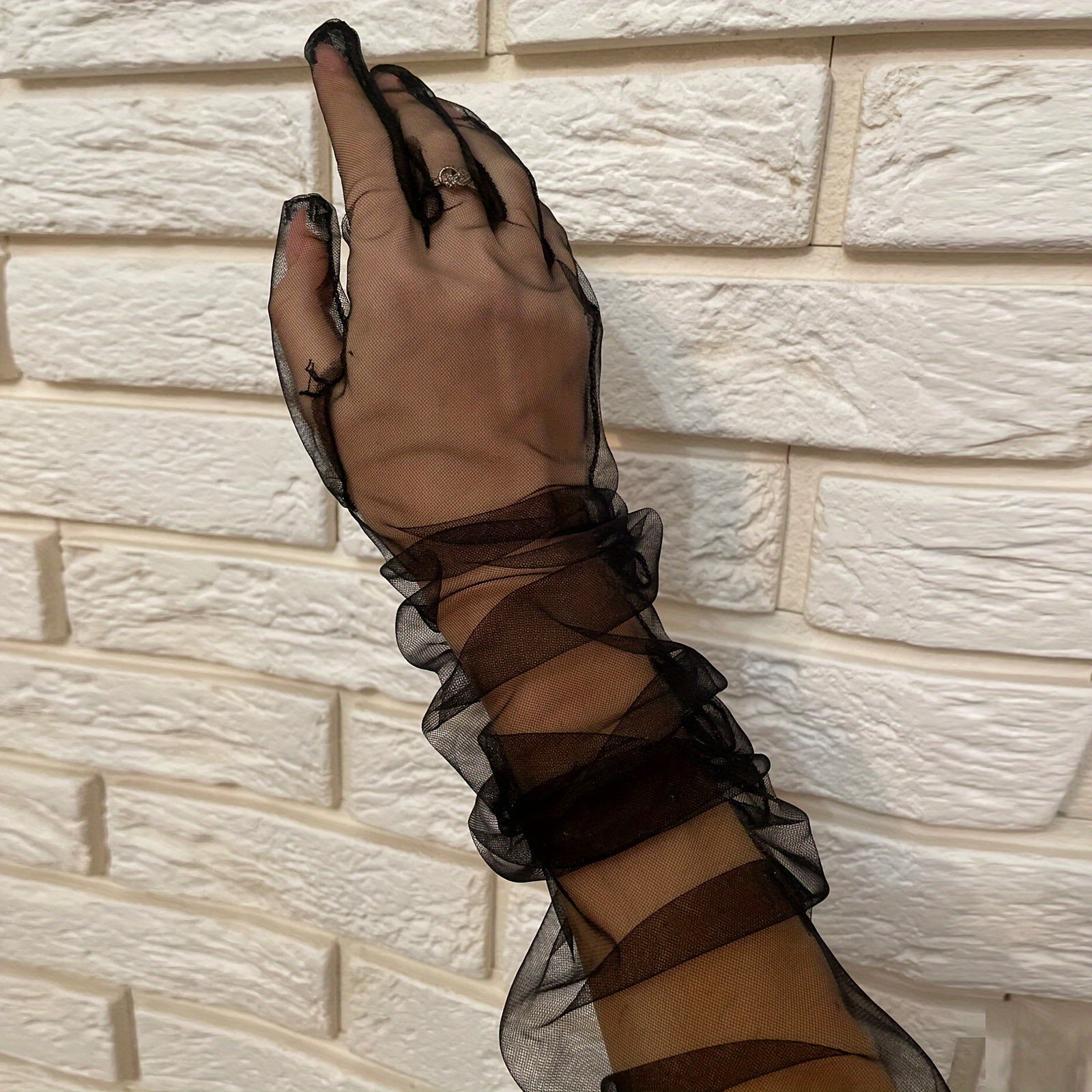 Sheer Full Finger Elbow Gloves for Halloween Parties & Weddings