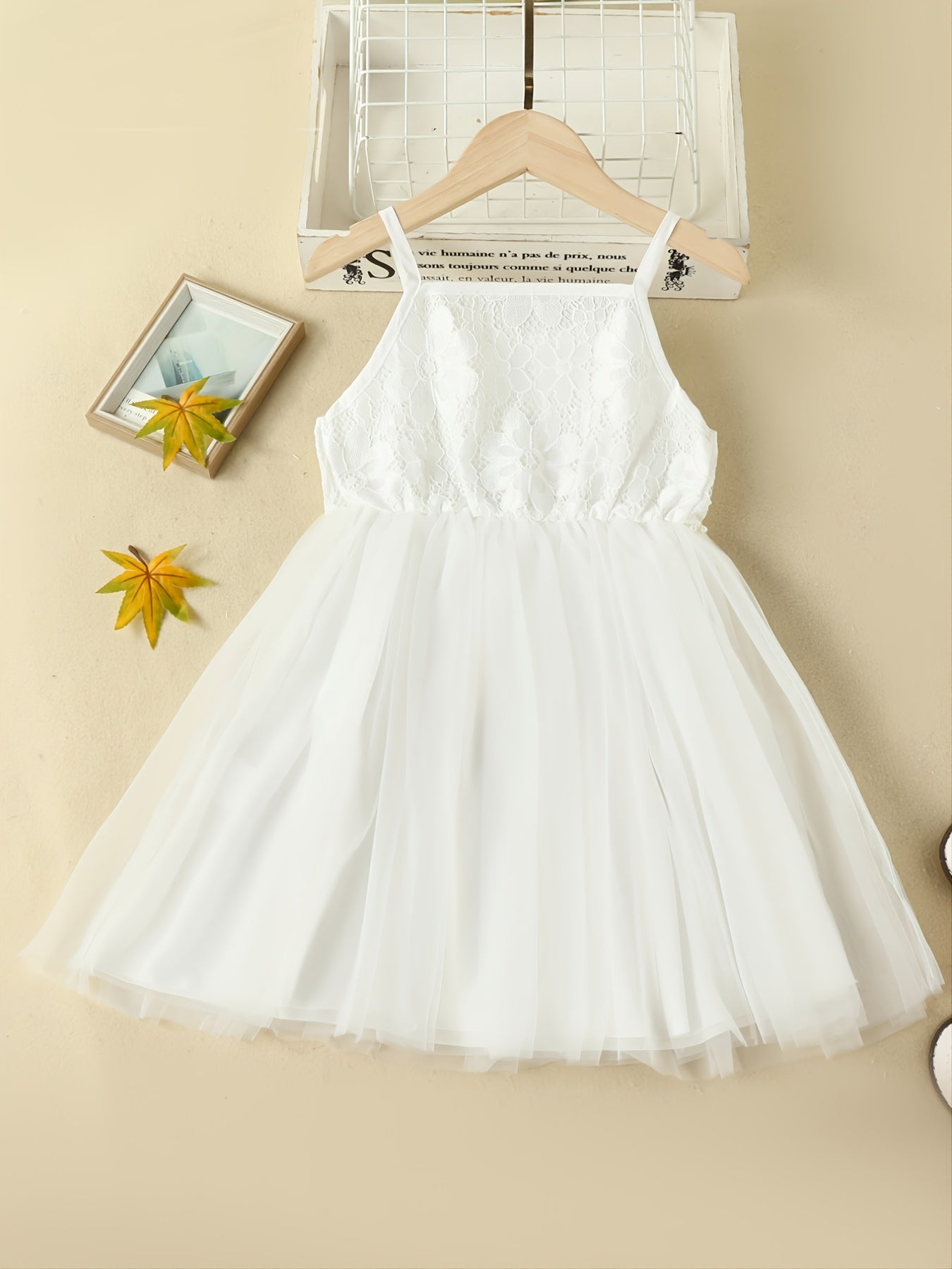 Girls' Solid Lace Patchwork Mesh Dress