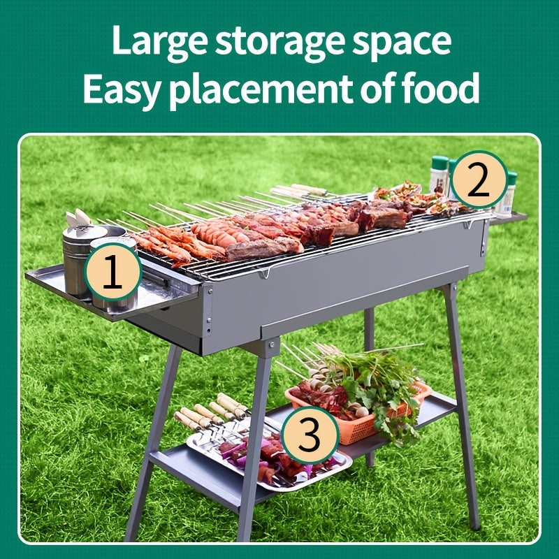 Portable Charcoal Grill with Storage Board for Camping, Hiking, Picnics
