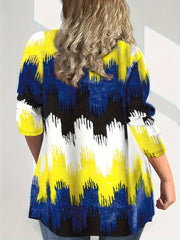  Colorblock Print Long Sleeve Button Up Cardigan