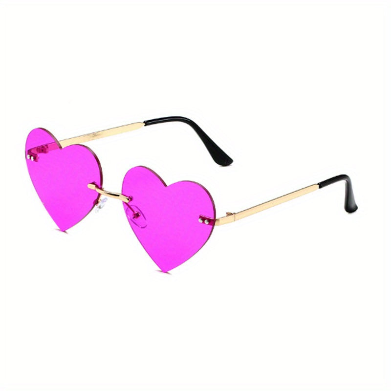 Heart Tinted Lens Sunglasses Rimless Metal Temple UV400