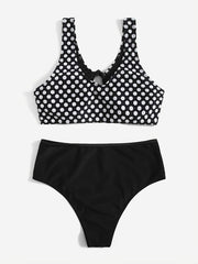  Polka Dot Knot Front Bikini Set Women's Plus Vacation