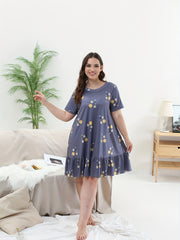  Floral Print Ruffle Trim Nightdress