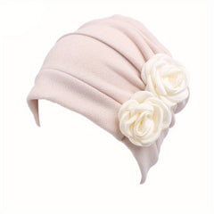 Flower Decor Turban Cap Head Wrap Elastic Hijab Hat Cotton Beanie Chemo Hats