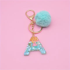 Plush Ball & Plastic Letter Keychain for Women & Girls